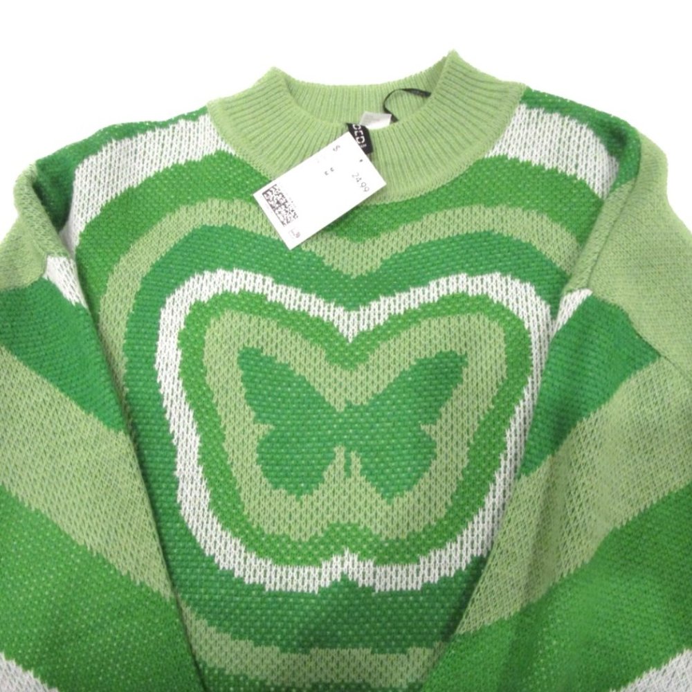 GREEN AND WHITE H&M  KNIT FESTIVE BUTTERFLY SWEATER
